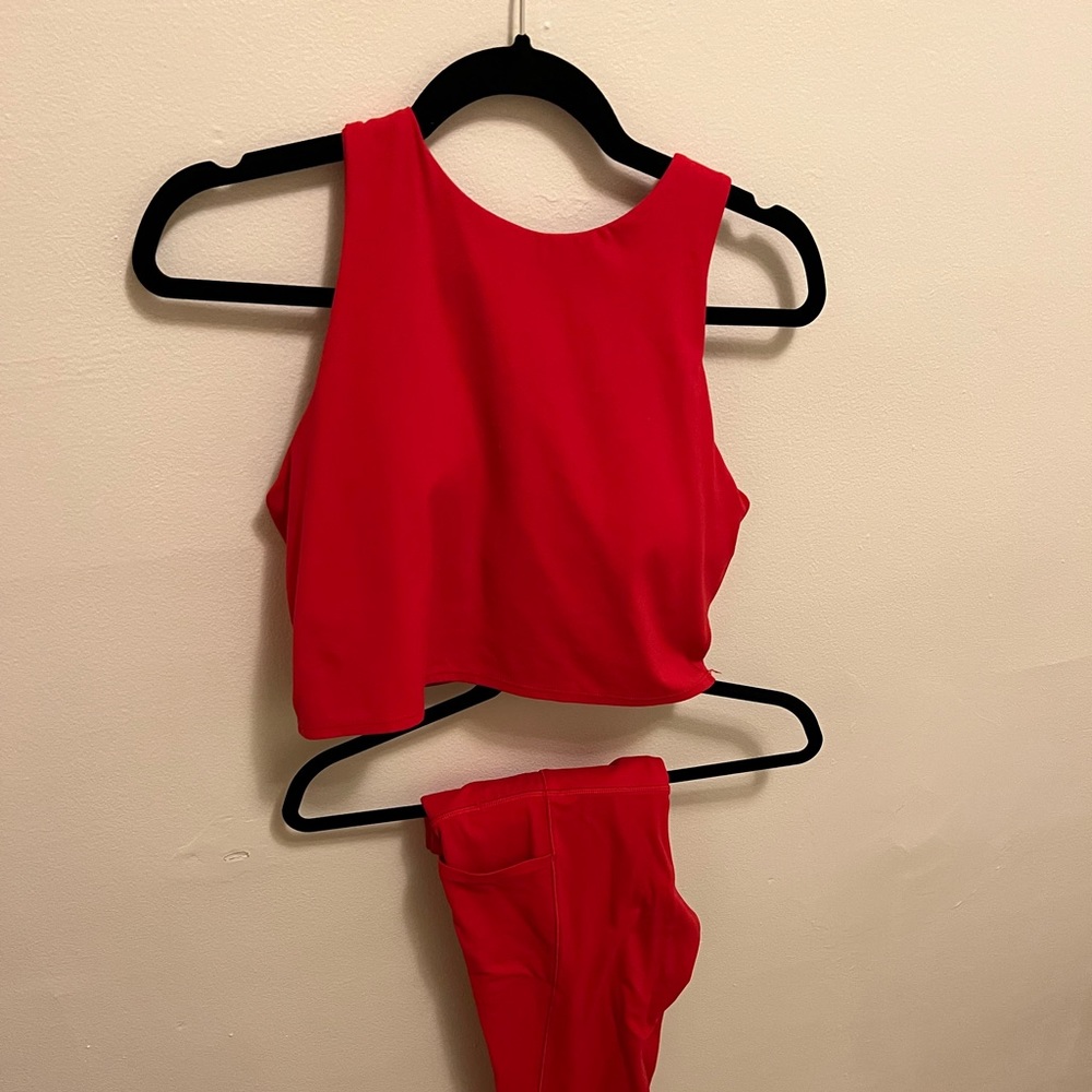 Athleta Concious Crop & Salutation Stash Pocket II Tight Set in Red